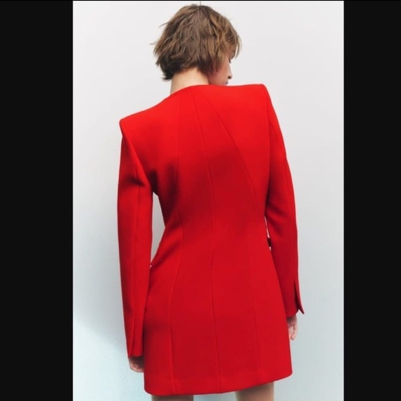 Zara Draped Blazer Red Dress. Size Small in Green color. - Picture 7 of 8
